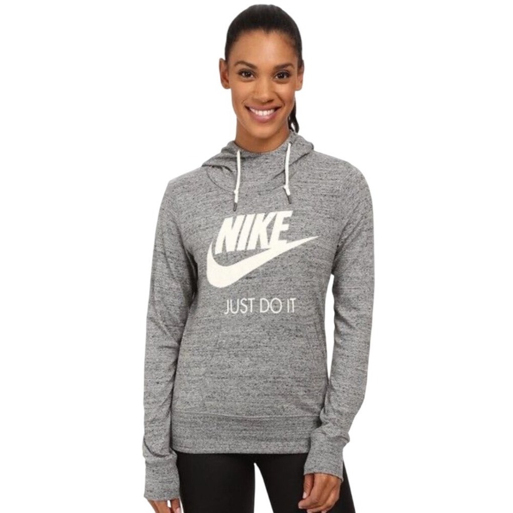 Vintage Nike Gray Heathered Hoodie Sweatshirt Just Do It Logo Women's